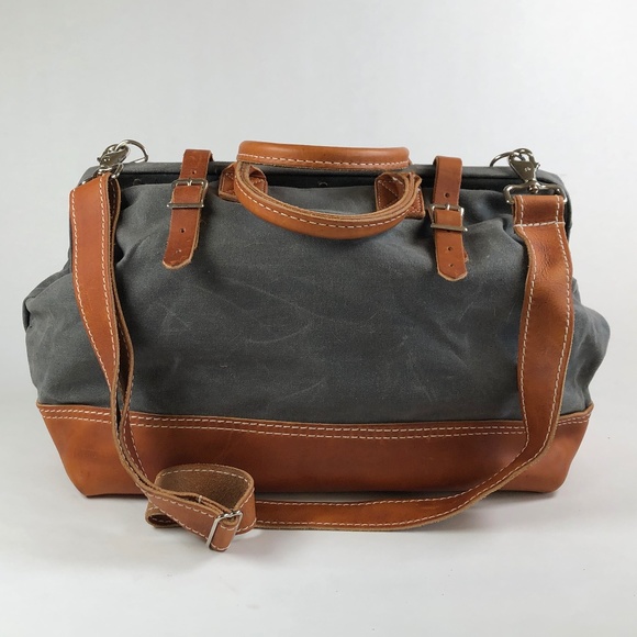 Wood & Faulk Weekender Bag - Pewter Canvas and Tan Leather - Picture 5 of 8